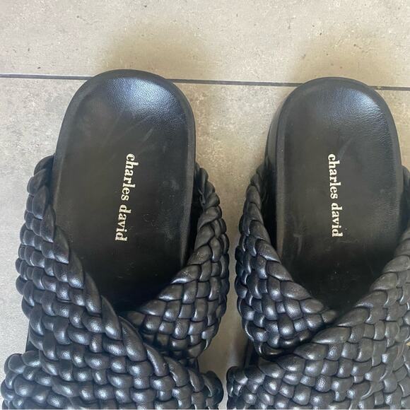 NEW Charles David defend black braided leather slides sandals 6.5 - Picture 3 of 7